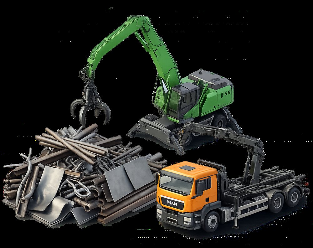 Fémhulladék kezelés - Markoló és teherautó